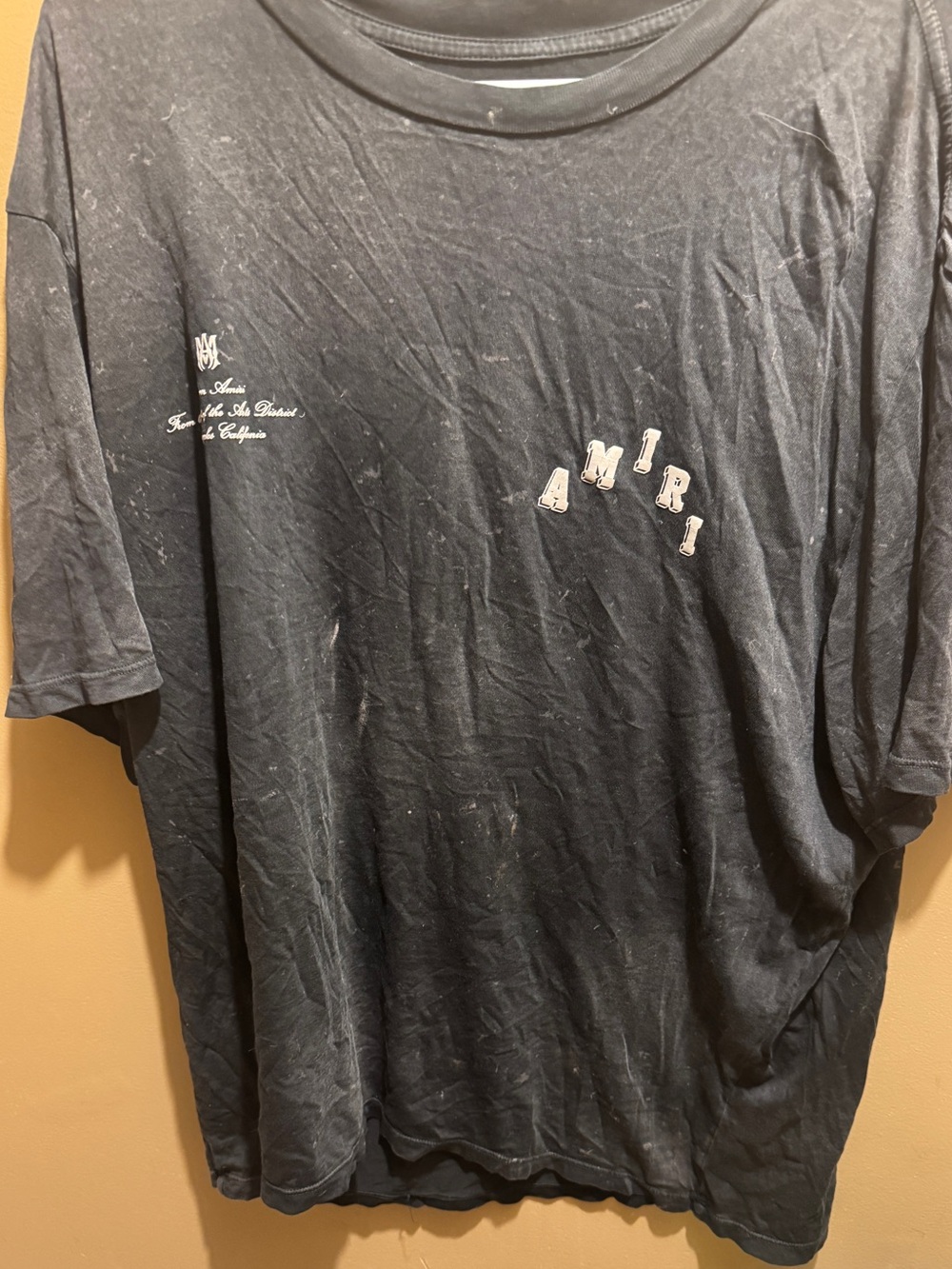 AMIRI Black Short Sleeve Logo Tee with White Embroidered Letters